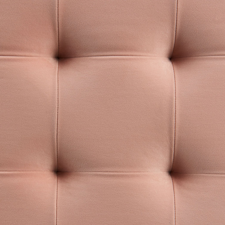 Blush Velvet Tufted Storage Bench with Rubberwood Legs