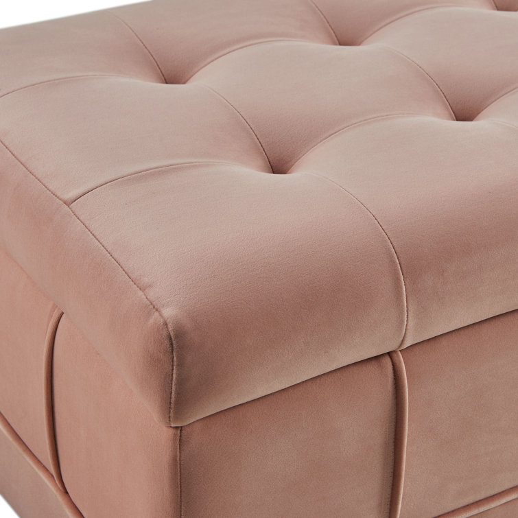 Blush Velvet Tufted Storage Bench with Rubberwood Legs