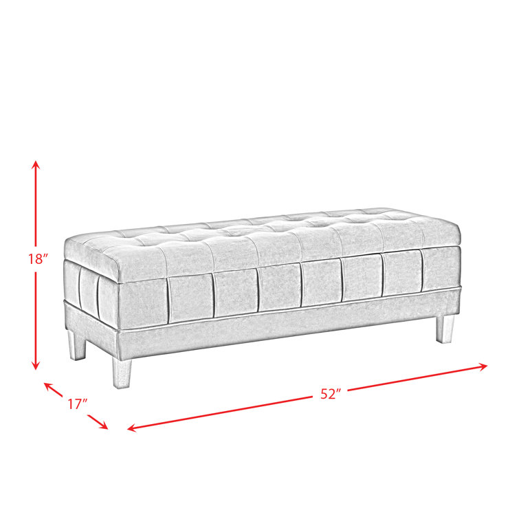 Evergreen Tufted Velvet 52" Storage Ottoman with Wooden Legs