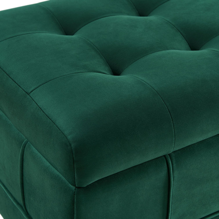Evergreen Tufted Velvet 52" Storage Ottoman with Wooden Legs