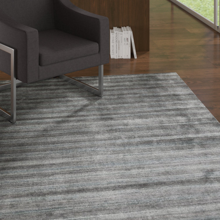 Gray and Black Handwoven Wool and Viscose Area Rug