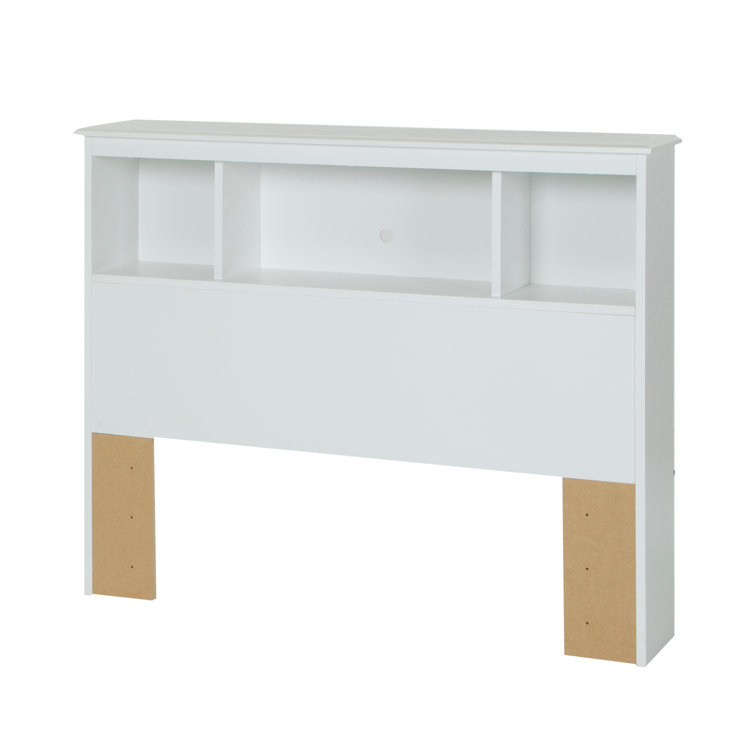 White Twin Wood Bookcase Headboard with Storage