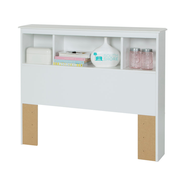 White Twin Wood Bookcase Headboard with Storage