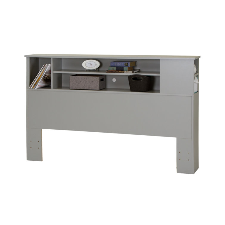 Gray Full Wood Bookcase Headboard with Storage