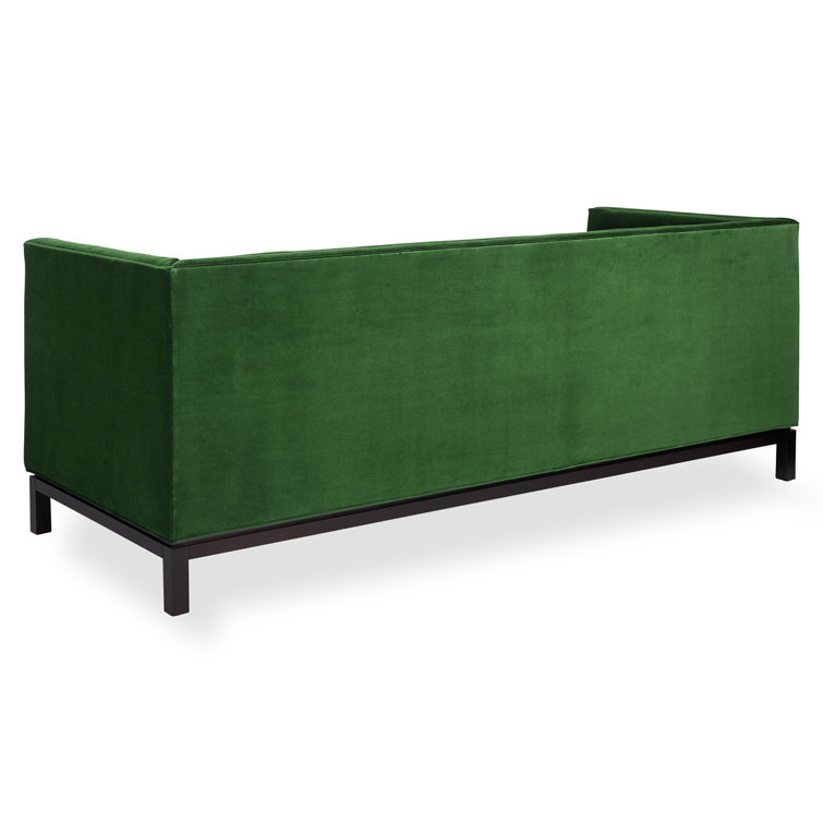 Venice Peacock Black Velvet Tufted Tuxedo Sofa with Maple Wood Legs
