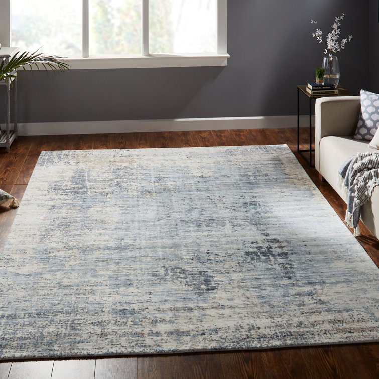 Handmade Blue and Beige Abstract Silk Area Rug, 2' x 3'