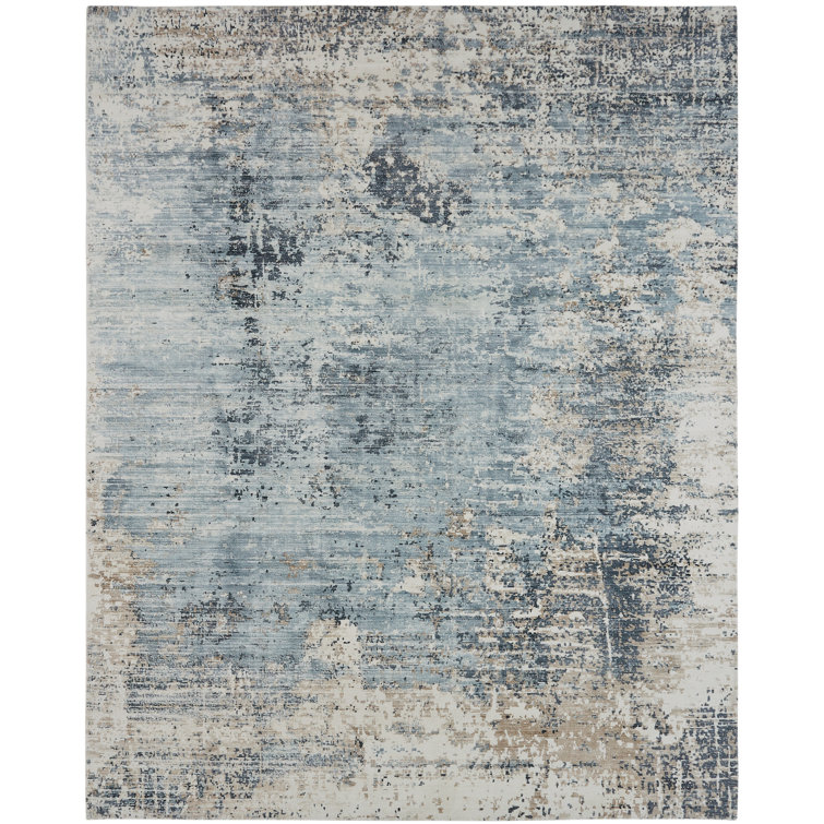 Handmade Blue Abstract High Pile Viscose Area Rug