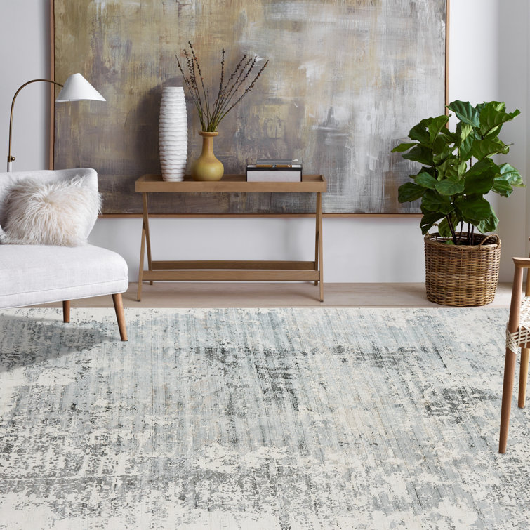 Gray and Sky Abstract High Pile Area Rug