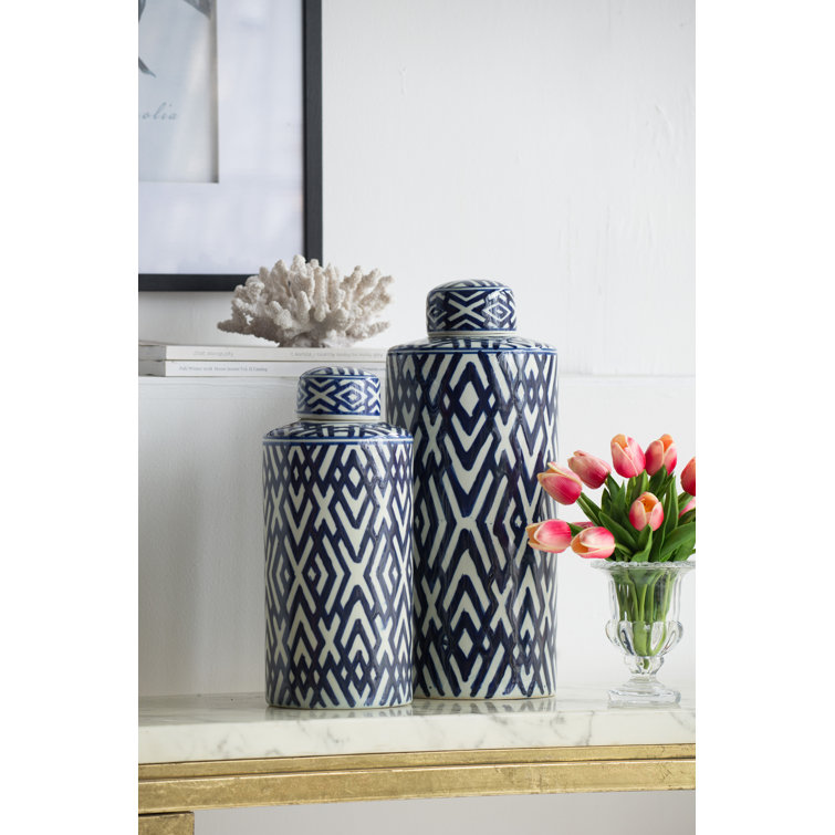 Navy and White Ceramic Novelty Decorative Jar