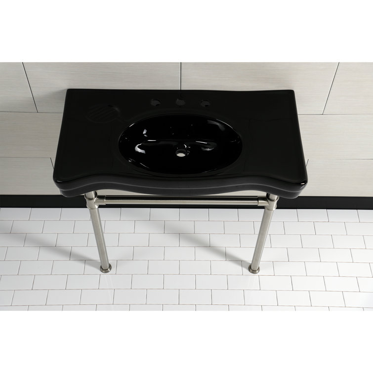 Imperial 36-Inch Black Ceramic Console Sink with Brushed Nickel Legs