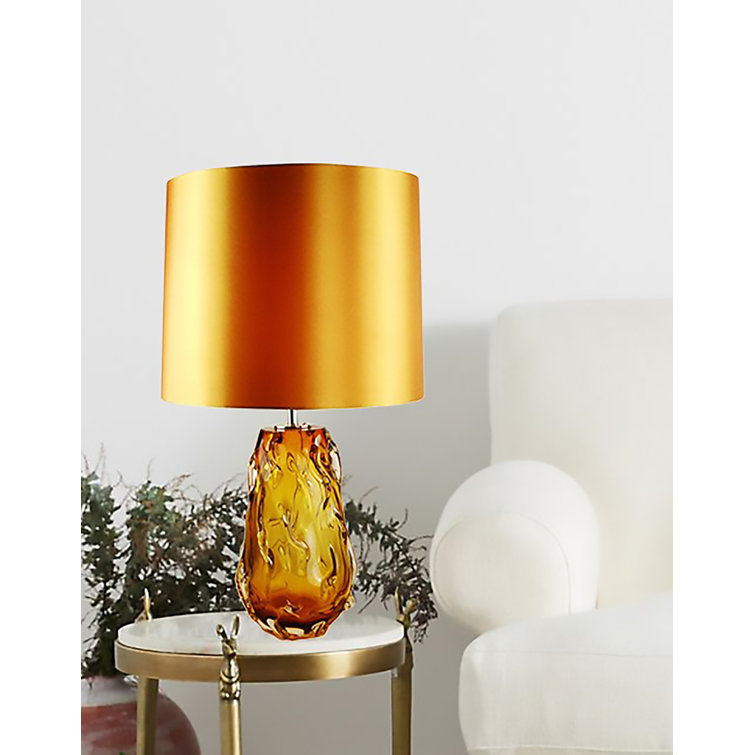 Valencia Clear Burnt Orange and Dark Amber Fabric Shade Table Lamp