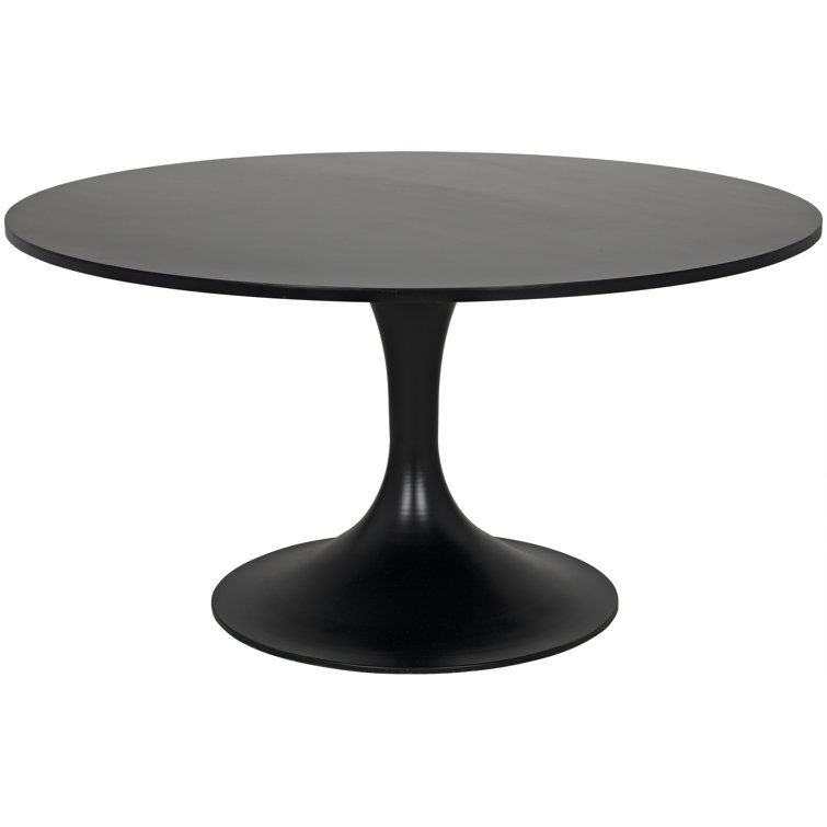 Round Black Wood Dining Table for Six, Mid-century Modern