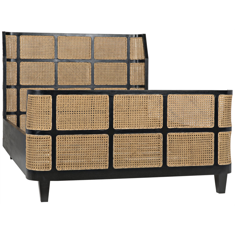 Noir Porto Queen Wingback Bed with Hand-Rubbed Black Mahogany Frame