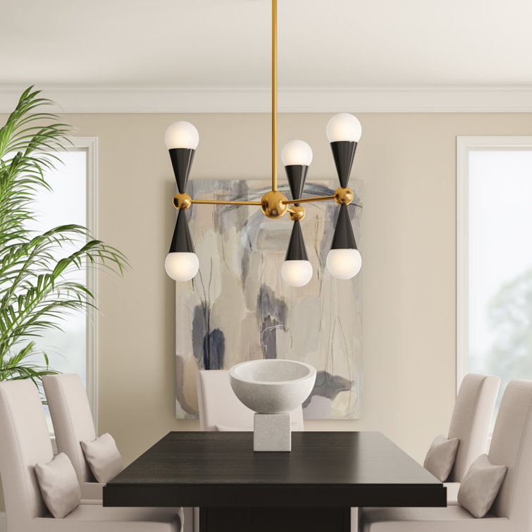Sleek Black and Brass Sputnik 6-Light Chandelier