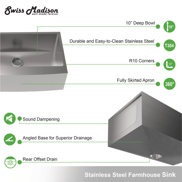 Rivage 33 x 21 Stainless Steel Farmhouse Kitchen Sink with Apron