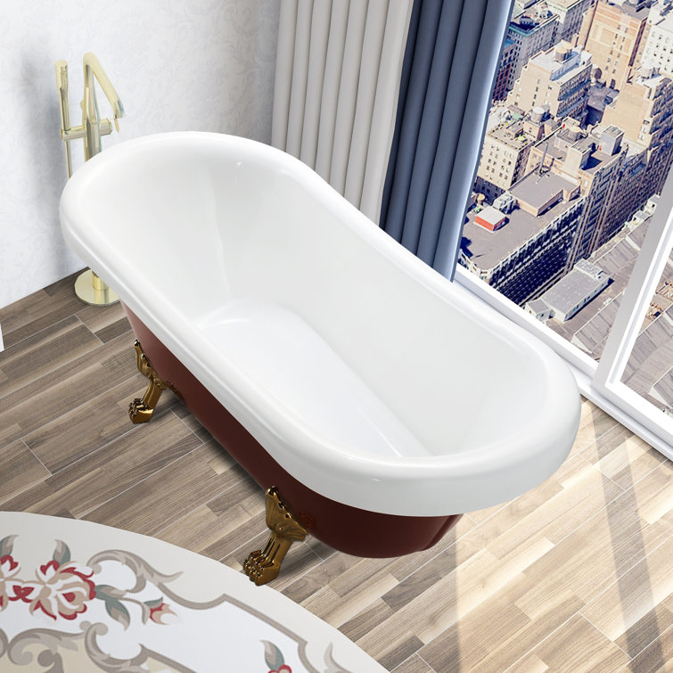 67" Red and White Acrylic Clawfoot Soaking Bathtub
