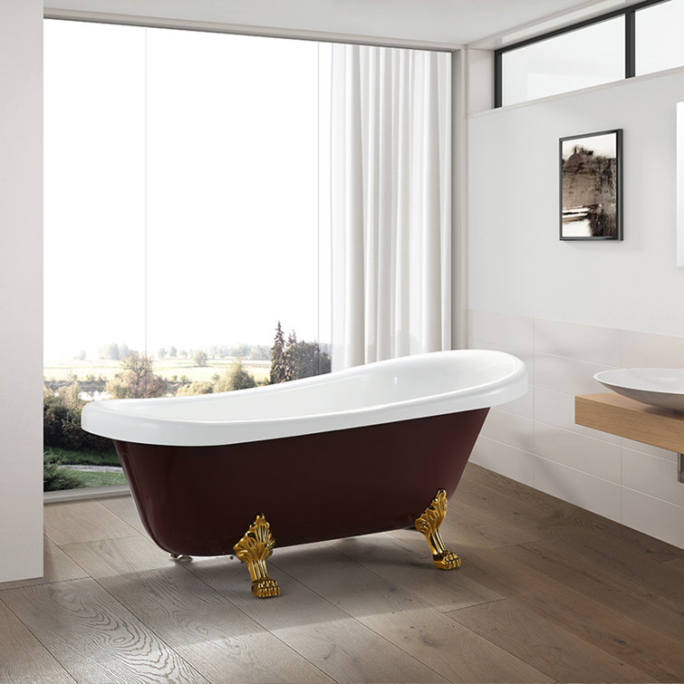 67" Red and White Acrylic Clawfoot Soaking Bathtub