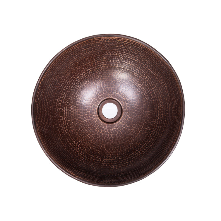 Antique Dark Copper Hand Hammered Vessel Sink, 14-inch