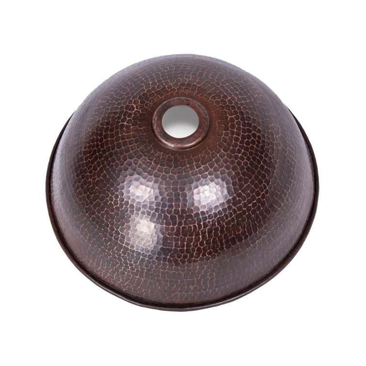 Antique Dark Copper Hand Hammered Vessel Sink, 14-inch