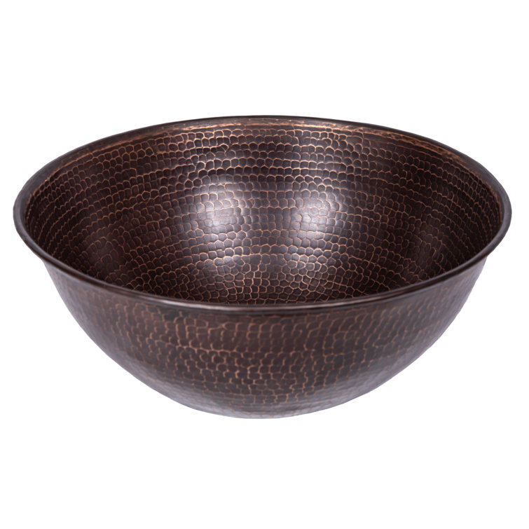 Antique Dark Copper Hand Hammered Vessel Sink, 14-inch