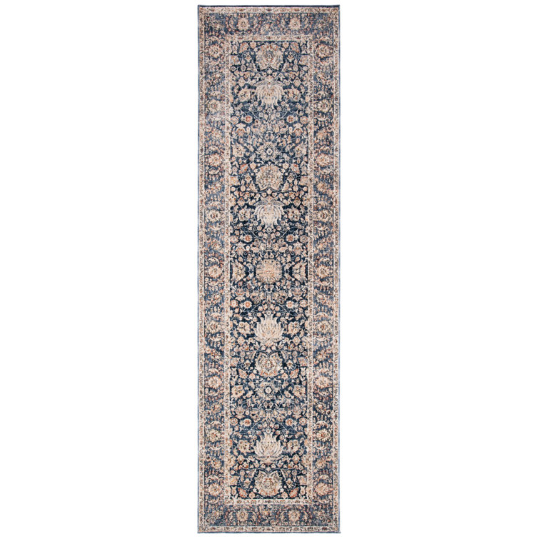 Navy Hand-knotted Synthetic Runner Rug 2'2" x 8'