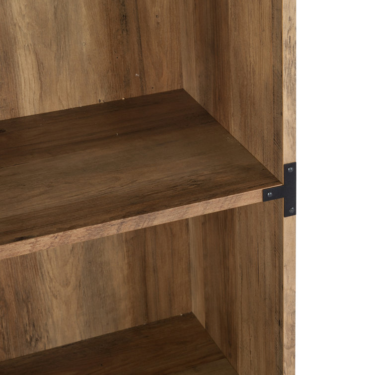 Rustic Oak 5-Shelf Bookcase with Black Metal Brackets