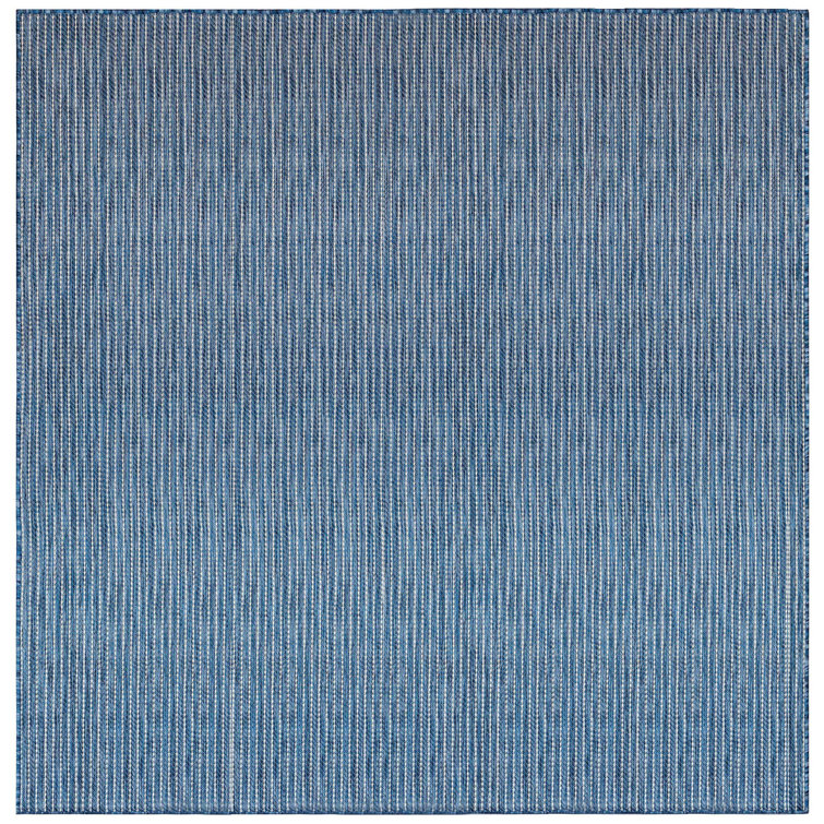 Navy Stripe Flat Woven Synthetic Square Indoor/Outdoor Rug
