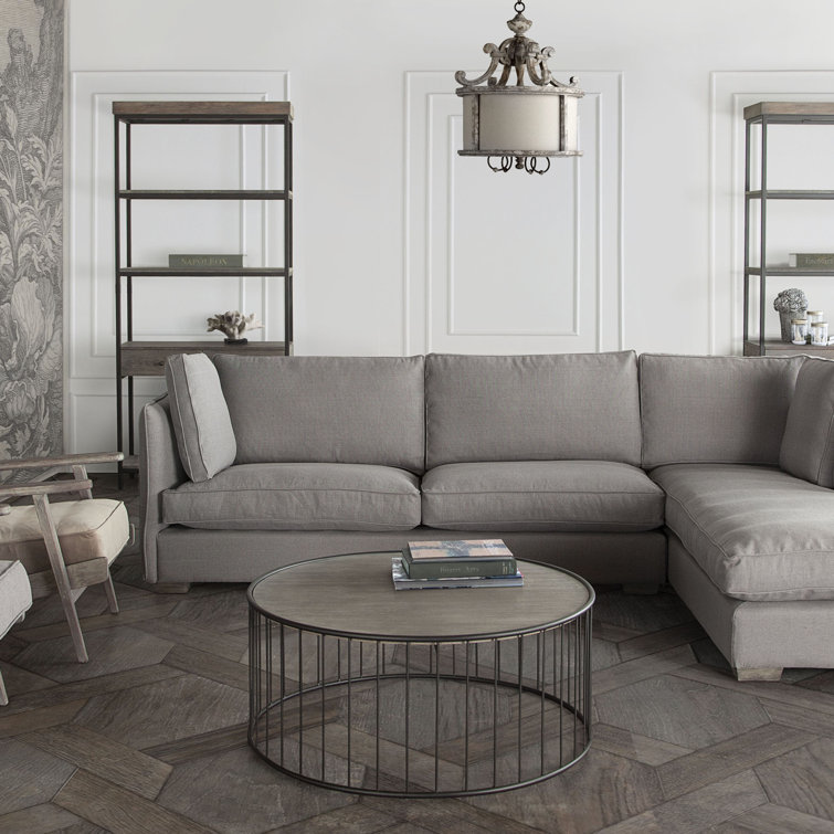 38" Grey Oak and Iron Round Rustic Coffee Table