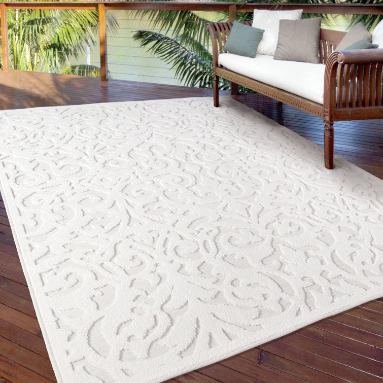 Natural Off-White Synthetic Tufted Rectangular Indoor/Outdoor Rug