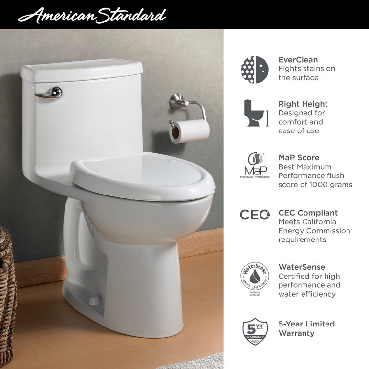 White Elongated High Efficiency One-Piece Toilet with Slow-Close Seat