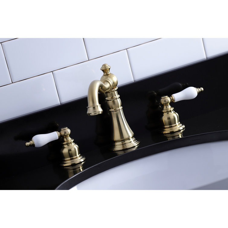 Satin Brass Traditional Widespread Bathroom Faucet with Drain