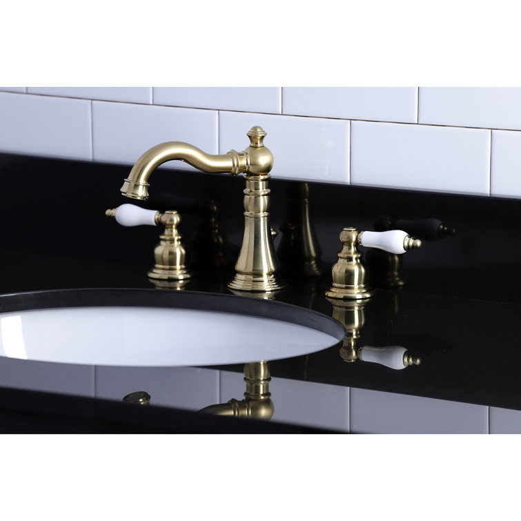 Satin Brass Traditional Widespread Bathroom Faucet with Drain