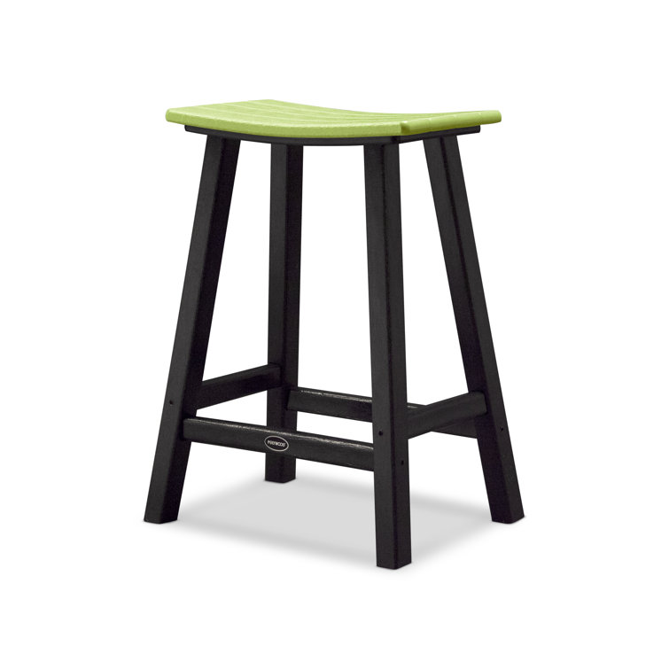 Black and Lime 24" Saddle Counter Stool with Stainless Steel Hardware