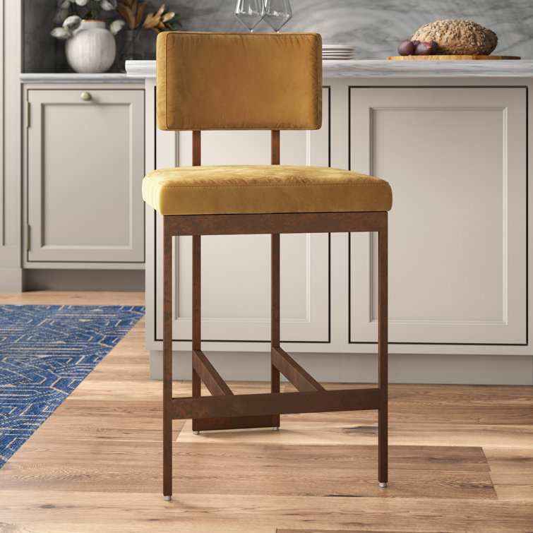 Gray Velvet and Nickel 26'' Counter Stool