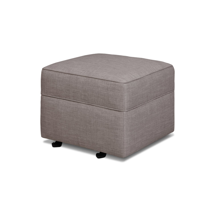 Steel Gray Tweed Square Gliding Ottoman with Metal Frame