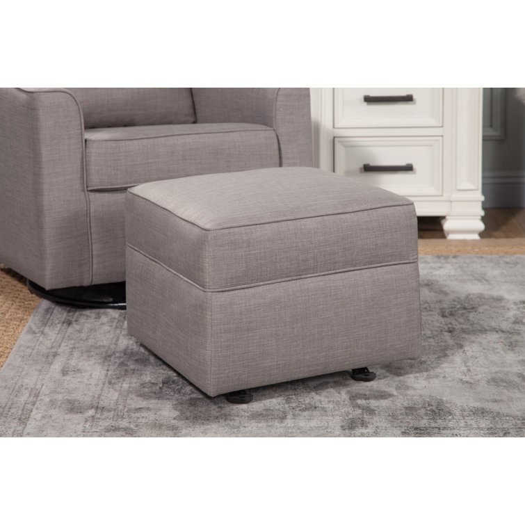 Steel Gray Tweed Square Gliding Ottoman with Metal Frame