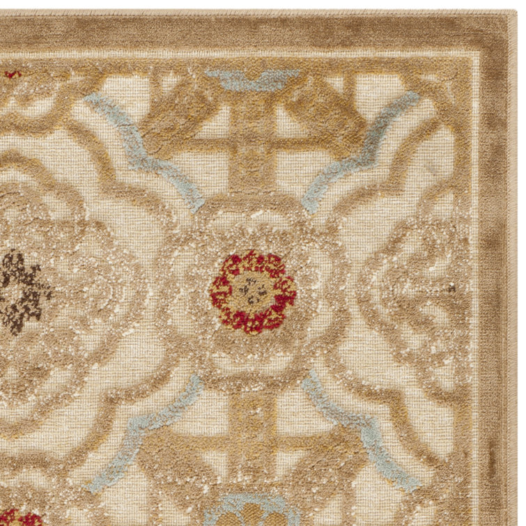 Taupe and Cream Geometric Wool Viscose Area Rug 4' x 5'7"