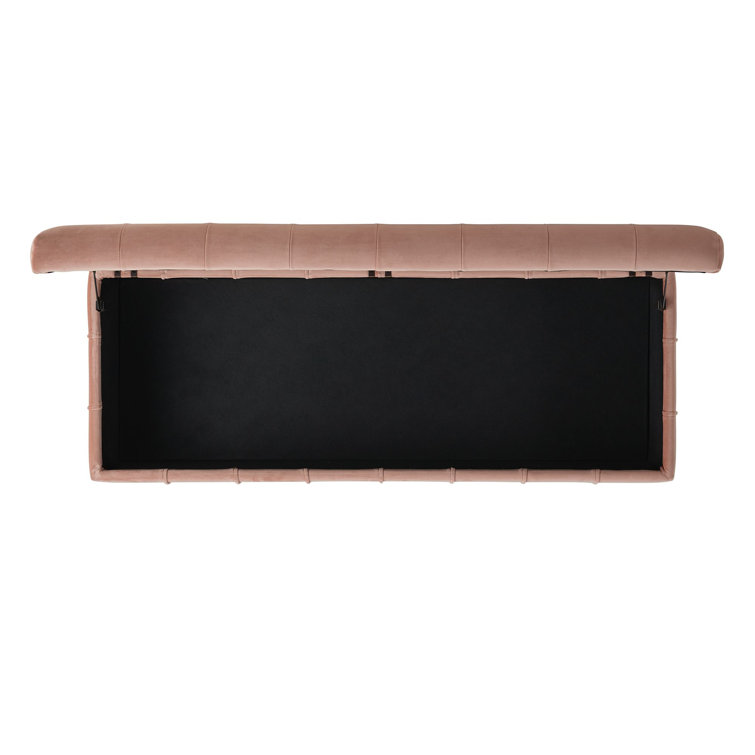 Blush Velvet Tufted Storage Bench with Rubberwood Legs