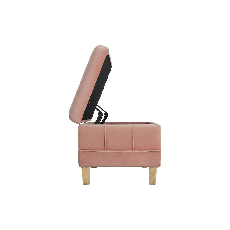 Blush Velvet Tufted Storage Bench with Rubberwood Legs