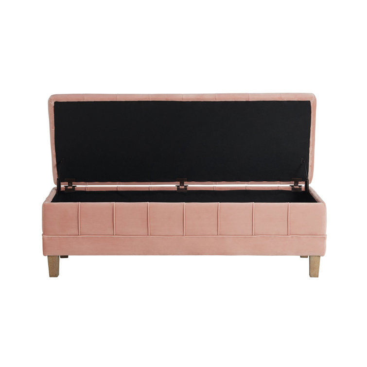 Blush Velvet Tufted Storage Bench with Rubberwood Legs