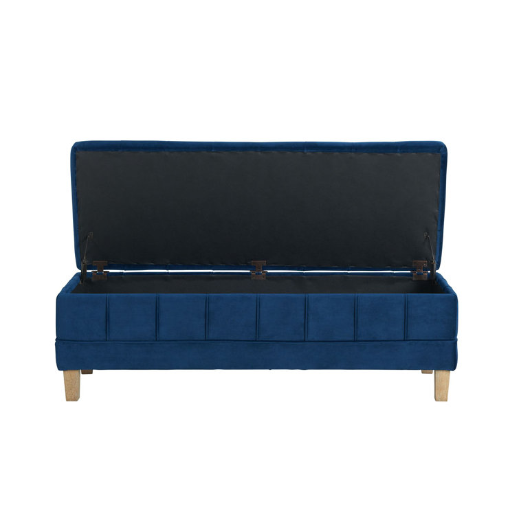 Crosby Blue Velvet 52" Contemporary Tufted Storage Ottoman