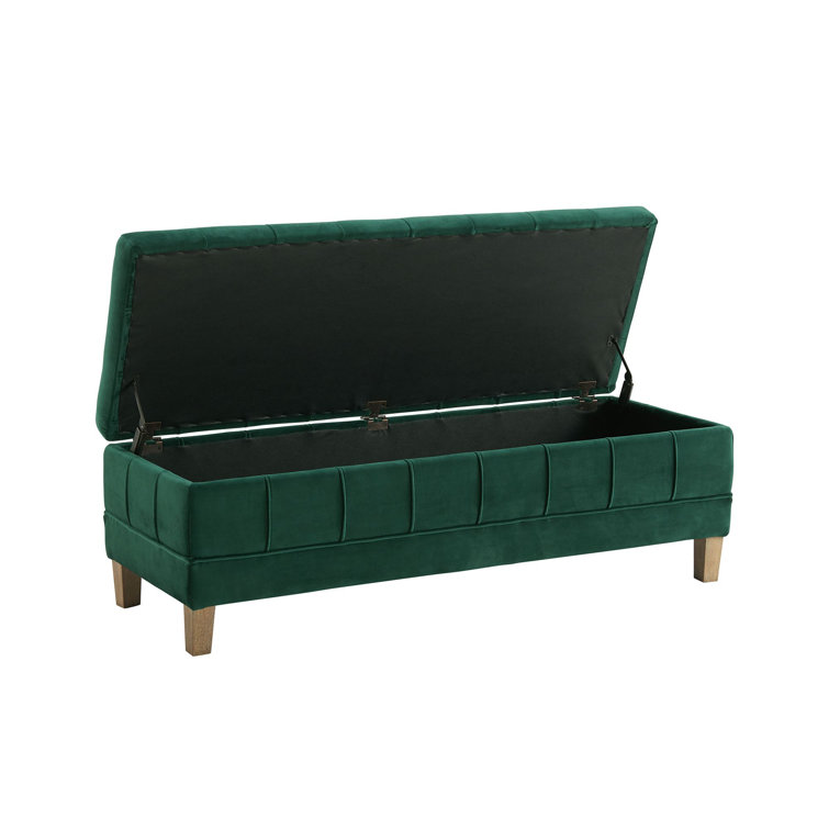 Evergreen Tufted Velvet 52" Storage Ottoman with Wooden Legs