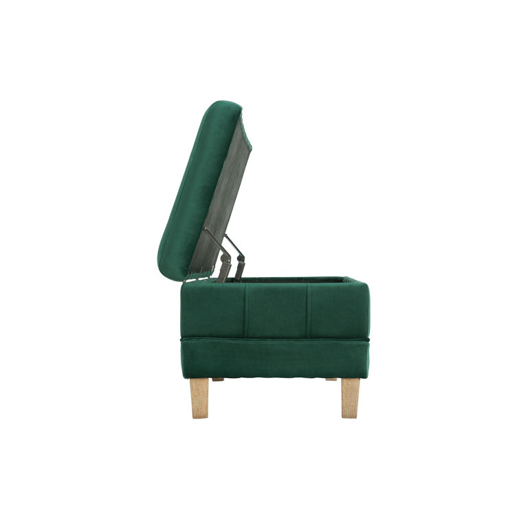 Evergreen Tufted Velvet 52" Storage Ottoman with Wooden Legs