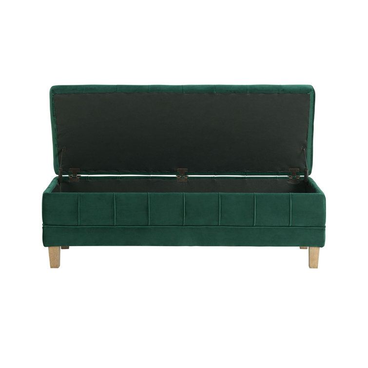 Evergreen Tufted Velvet 52" Storage Ottoman with Wooden Legs