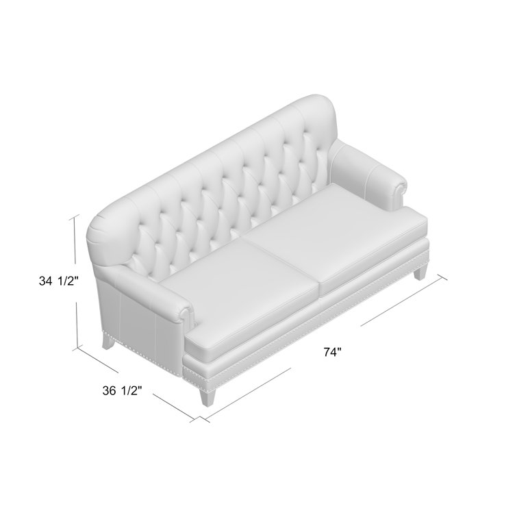 Arlington Brown Leather Tufted Settee with Pewter Nailhead Trim