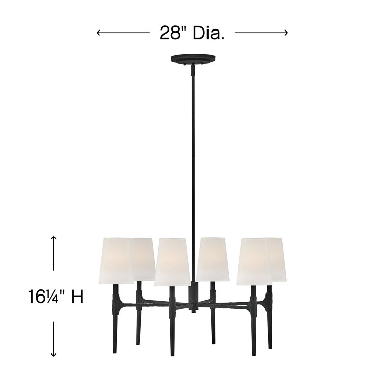 Beaumont Mini 6-Light Black Chandelier with Off-White Linen Shades