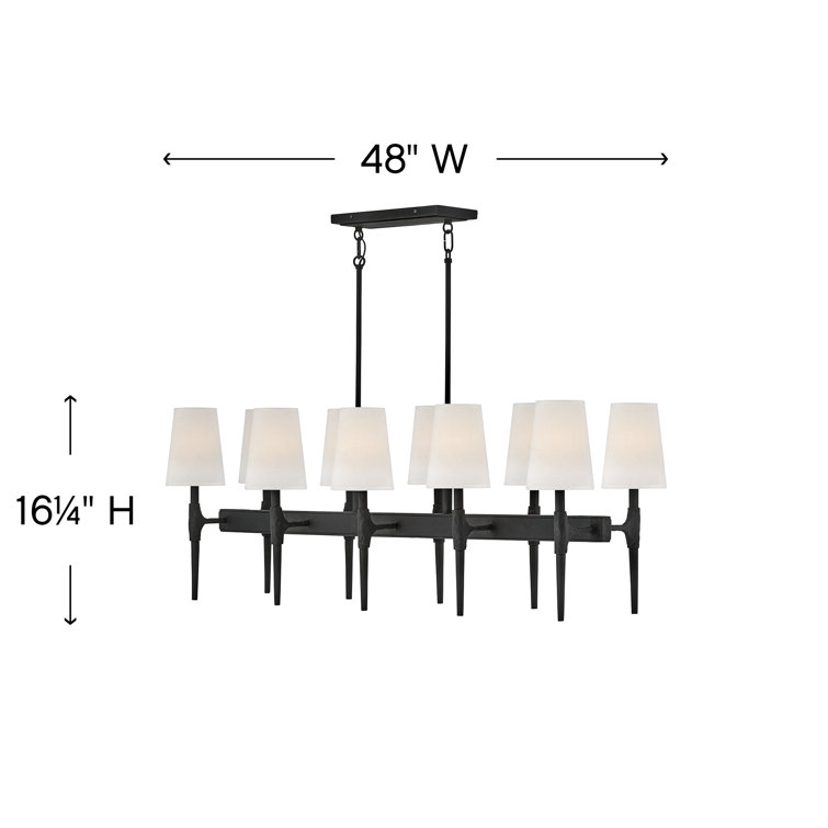 Black 48" 10-Light Linear Chandelier with Linen Shades