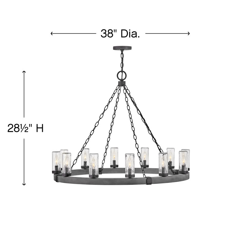 Sawyer Aged Zinc and Distressed Black 12-Light Rustic Outdoor Chandelier