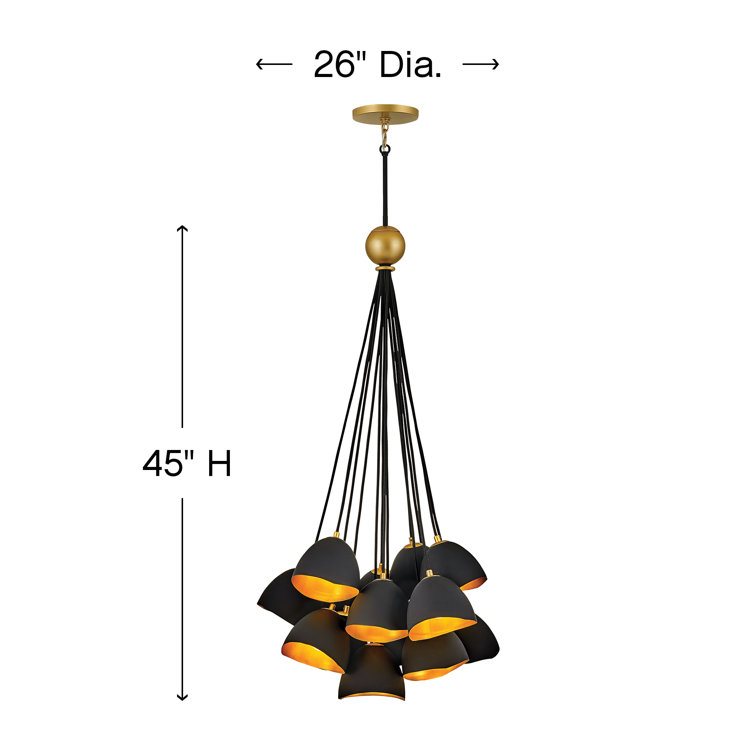 Nula 15-Light Shell Black and Gold Leaf Cluster Pendant