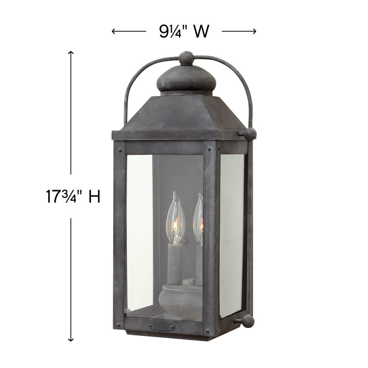 Aged Zinc 2-Light Outdoor Wall Lantern with Clear Glass